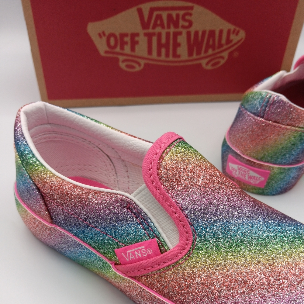 NIB Vans Classic Girls Slip Ons Shoes Various Sizes Glitter Rainglow - Picture 9 of 13
